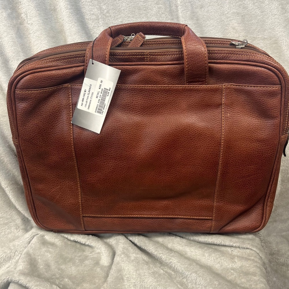 Classico by Mosaic Express Scan Zip Briefcase Laptop Bag‎ Brown Leather